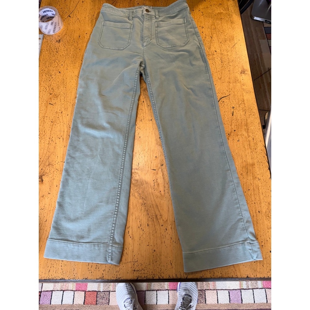 Faherty Brand Wide Leg Size 28 Green Utility Patch Pocket Twill Pants
